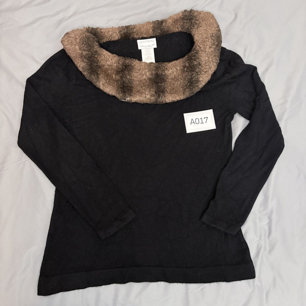 Vintage Y2K Designers Originals Cowl Neck Faux Fur Sweater Black Size M Acrylic